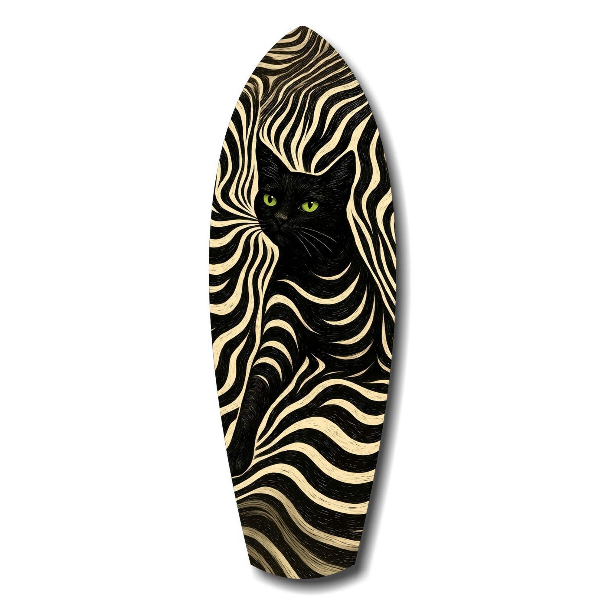 Black Cat Wavy Optical Pattern Glass Wall Art.