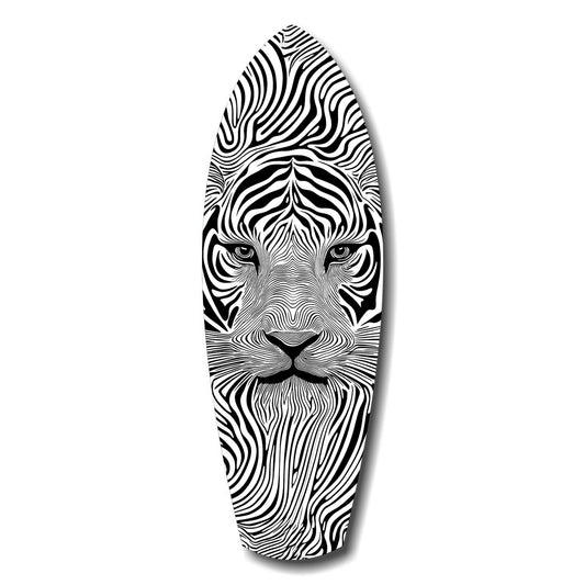 Optical Lion Black White Lines Glass Wall Art.