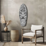 Optical Lion Black White Lines Glass Wall Art.