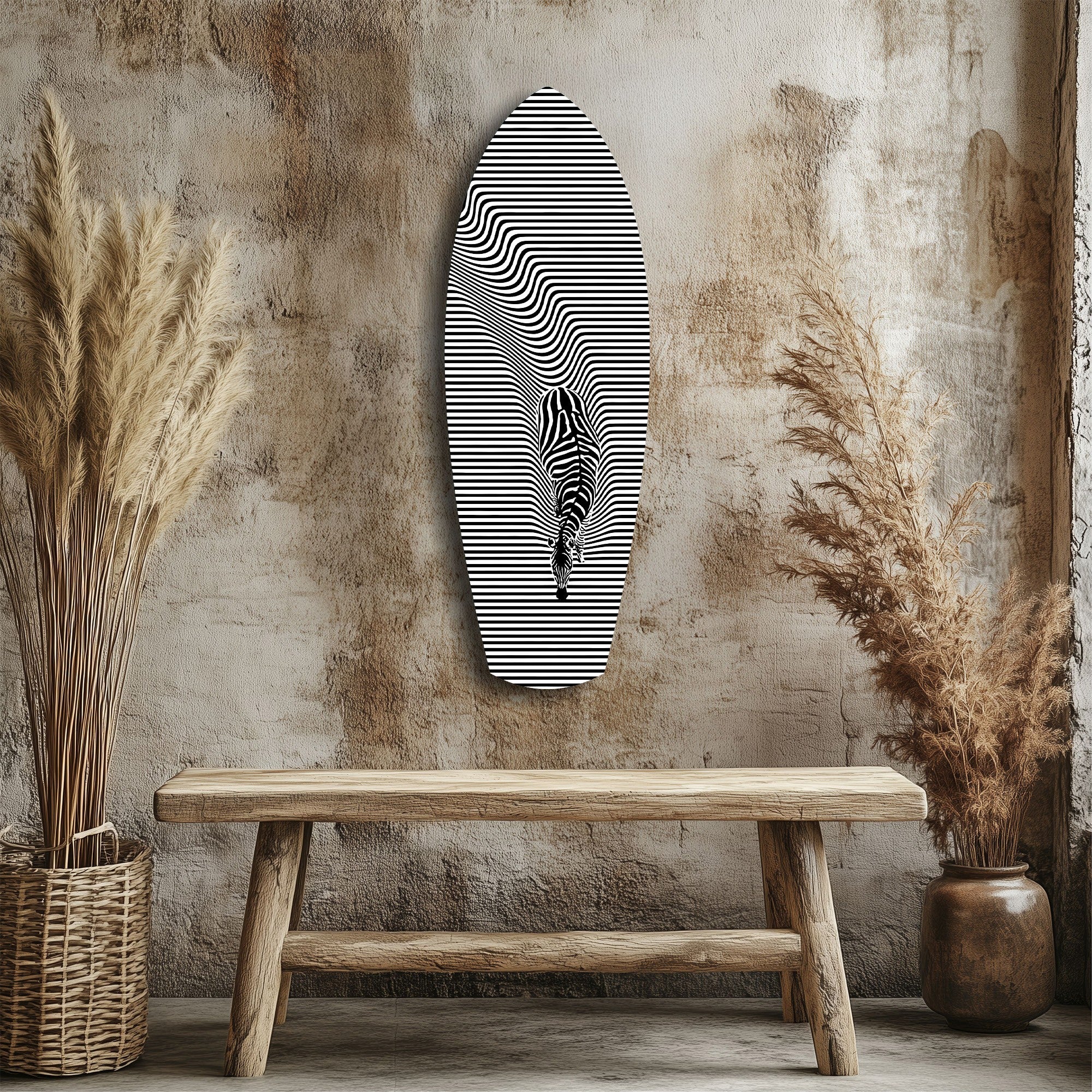 Optical Zebra Wave Lines Glass Wall Art.