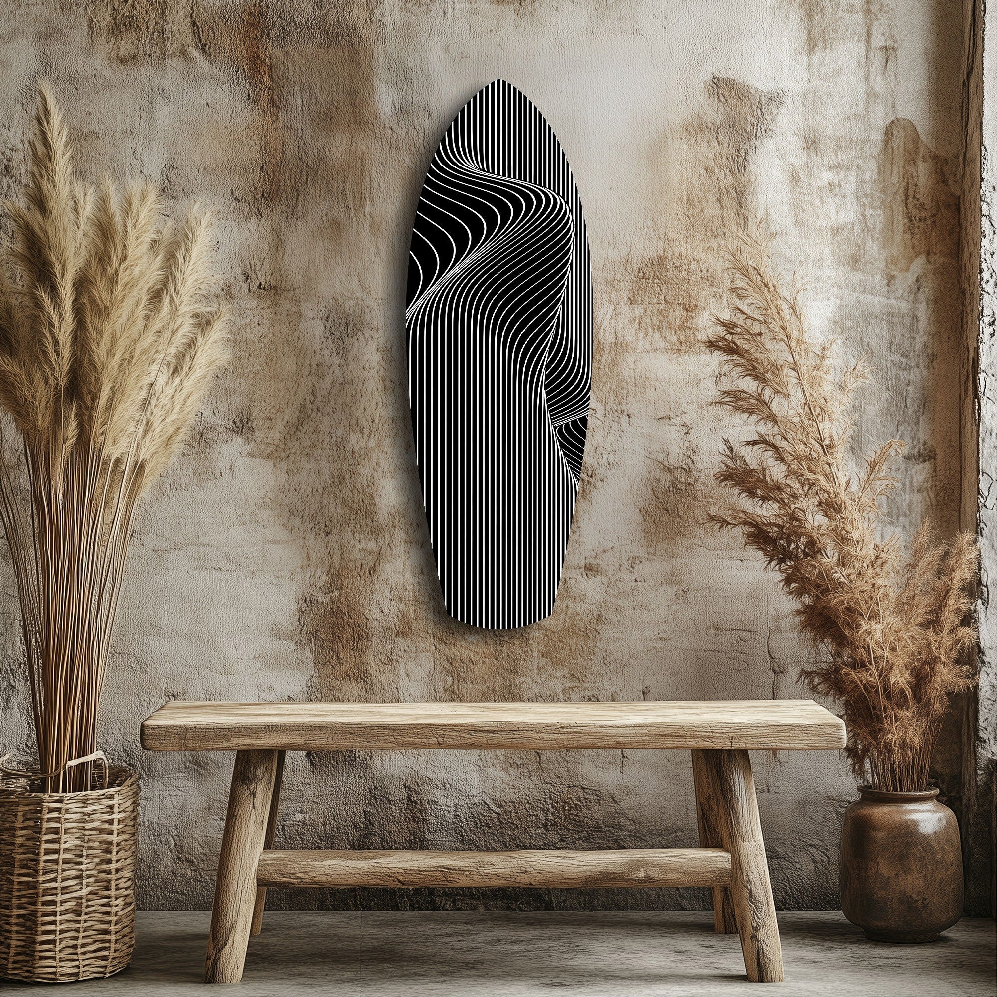 Op Art Wave Pinstripe Geometric Glass Wall Art.
