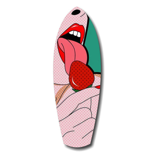 Pop Art Lips Strawberry Tongue Glass Wall Art.