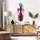 Red Bishop Chess Piece Strategy Glass Wall Art.