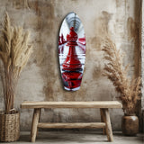 Red Bishop Chess Piece Strategy Glass Wall Art.