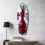 Red Bishop Chess Piece Strategy Glass Wall Art.