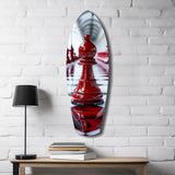 Red Bishop Chess Piece Strategy Glass Wall Art.