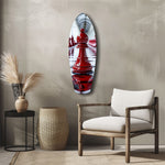 Red Bishop Chess Piece Strategy Glass Wall Art.