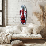 Red Bishop Chess Piece Strategy Glass Wall Art.