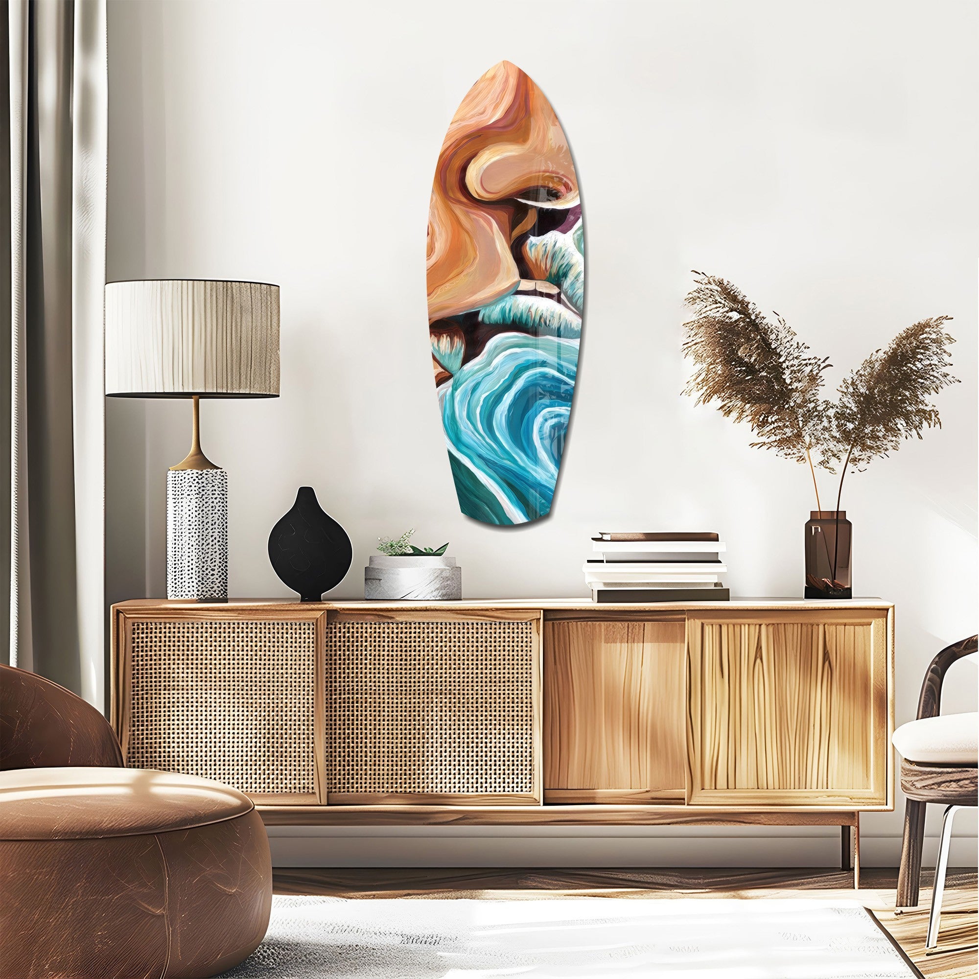 Coastal Cliffs Painterly Ocean Wave Glass Wall Art.