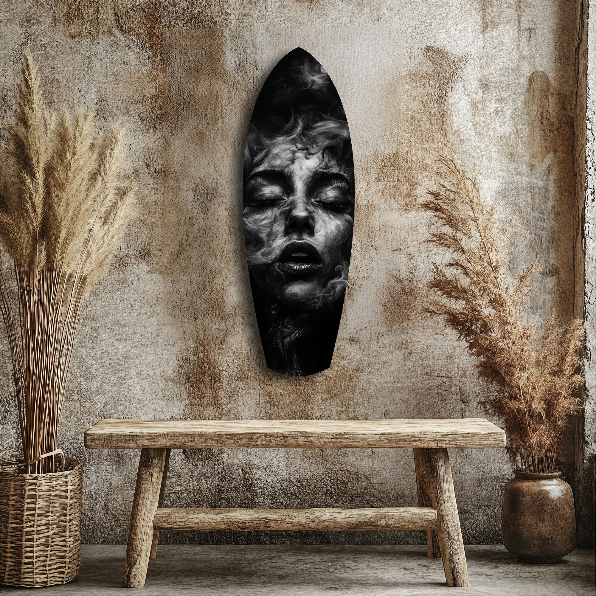 Smoke Sleeping Woman Dark Portrait Glass Wall Art.