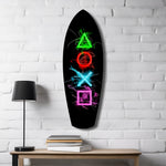 Neon Geometric Icons Gamer Glow Glass Wall Art.