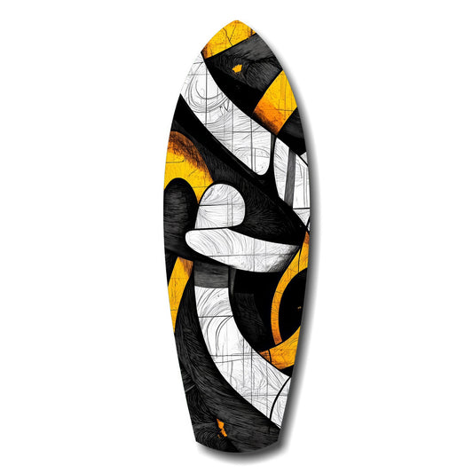 Cubist Abstract Yellow Black Sketch Glass Wall Art.