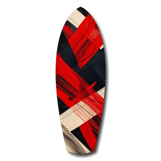 Red Black Cream Brushstroke Abstract Glass Wall Art.