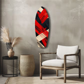 Red Black Cream Brushstroke Abstract Glass Wall Art.