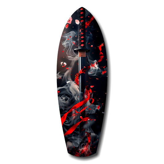 Samurai Katana Cherry Blossom Smoke Glass Wall Art.
