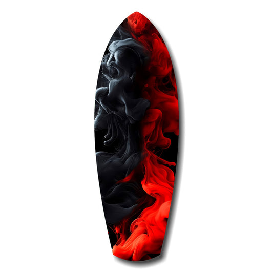 Red Black Smoke Ink Swirl Glass Wall Art.