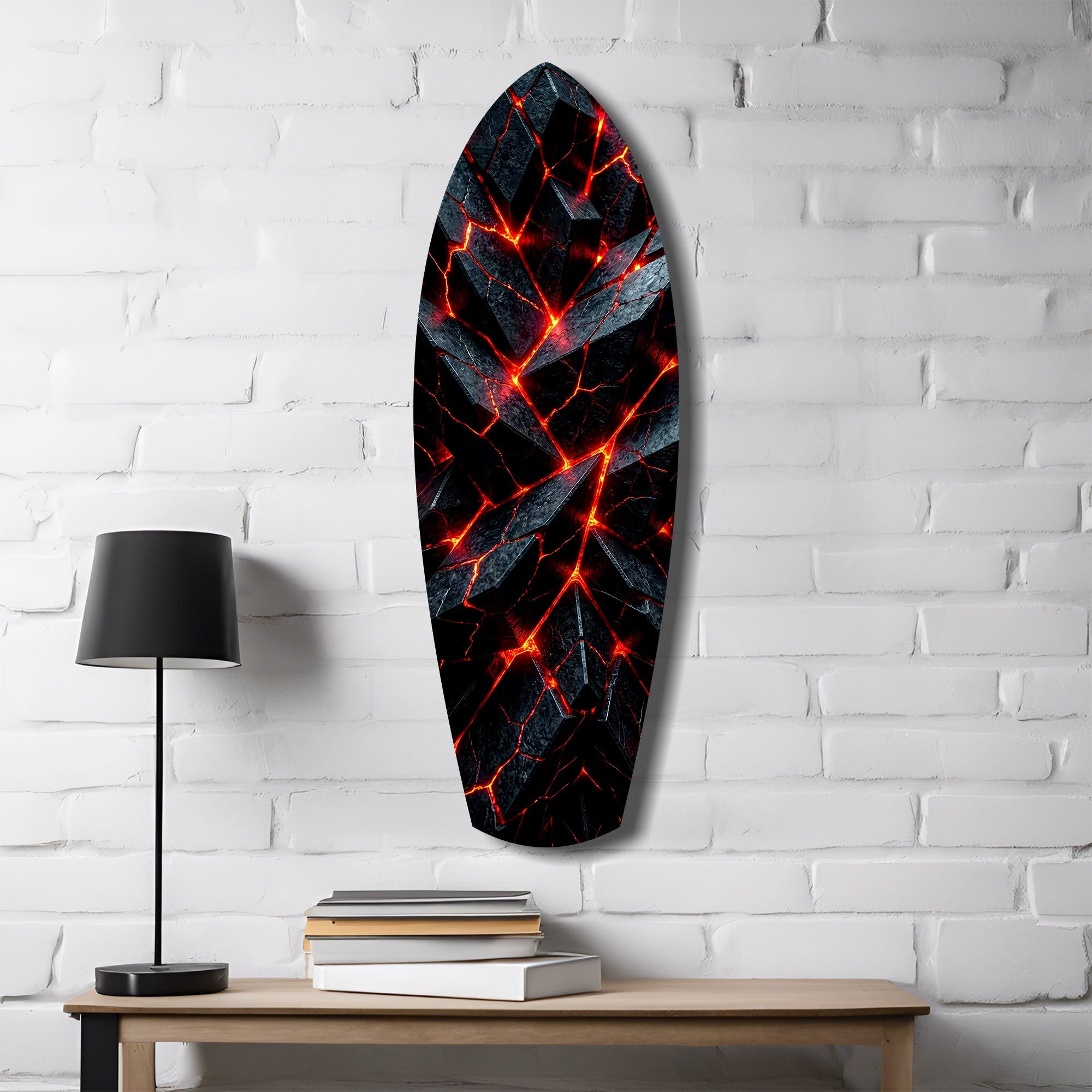 Shattered Volcanic Stone Lava Glow Glass Wall Art.