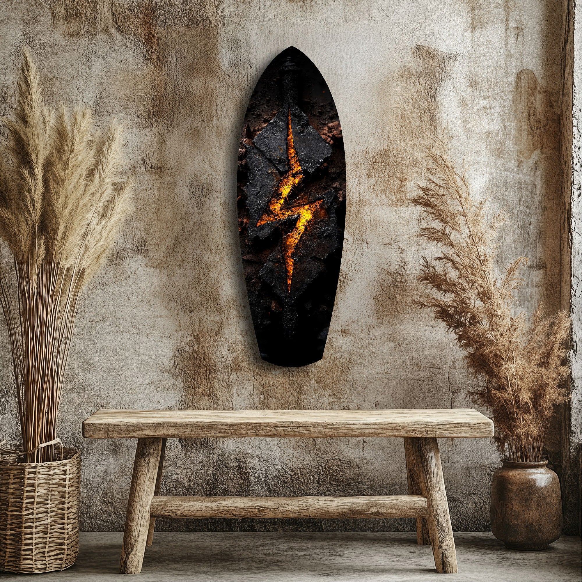 Lightning Bolt Burning Stone Glow Glass Wall Art.
