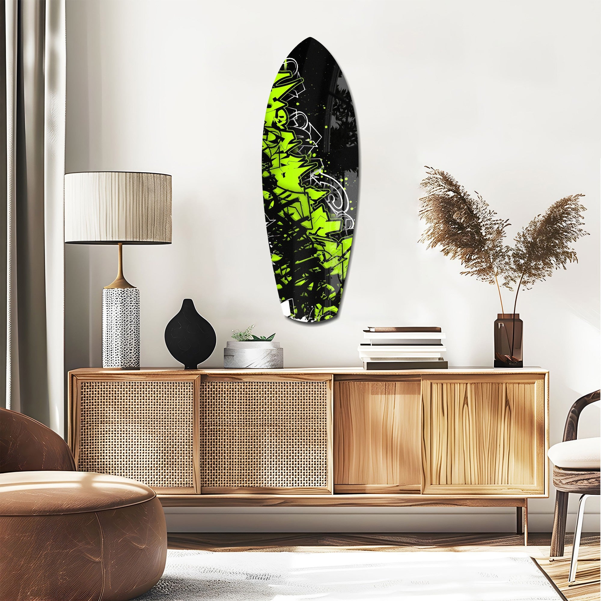 Neon Green Black Graffiti Street Art Glass Wall Art.