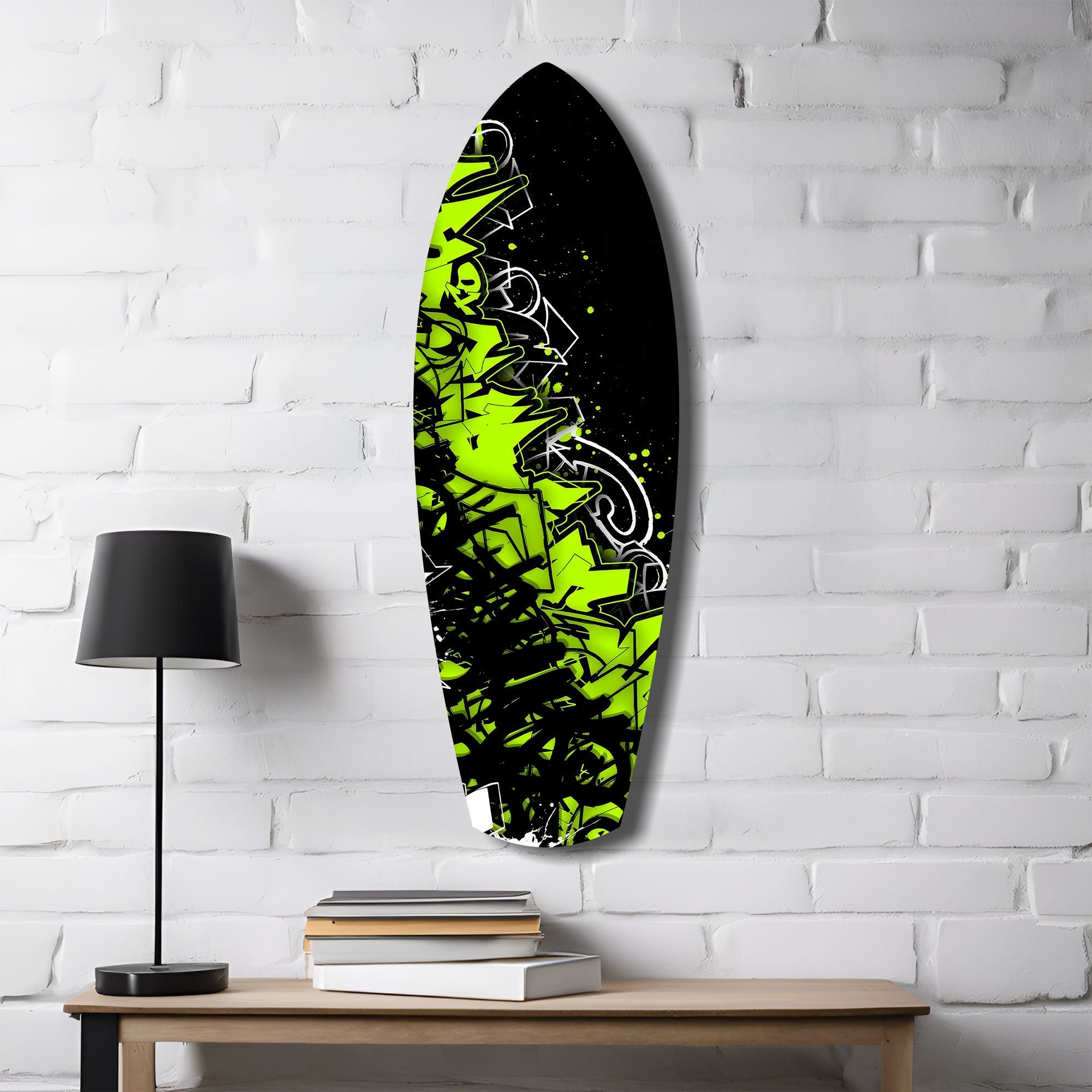 Neon Green Black Graffiti Street Art Glass Wall Art.