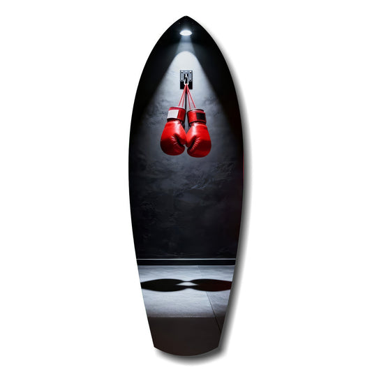 Red Boxing Gloves Spotlight Gym Glass Wall Art.
