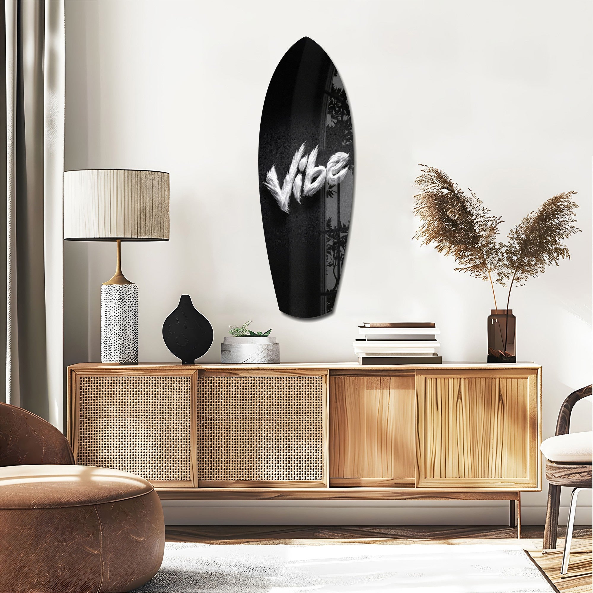 Vibe Feather Typography Minimal Glass Wall Art.