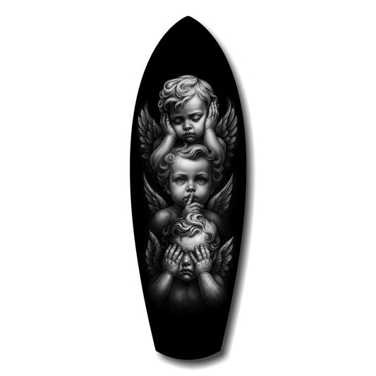 Three Wise Cherubs See Hear Speak No Evil Glass Wall Art.