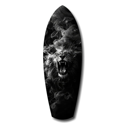 Roaring Lion Smoke Monochrome Glass Wall Art.