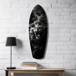 Roaring Lion Smoke Monochrome Glass Wall Art.