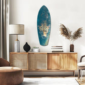 Leopard Stalking Turquoise Water Glass Wall Art.