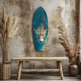 Leopard Stalking Turquoise Water Glass Wall Art.