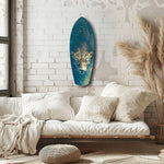 Leopard Stalking Turquoise Water Glass Wall Art.