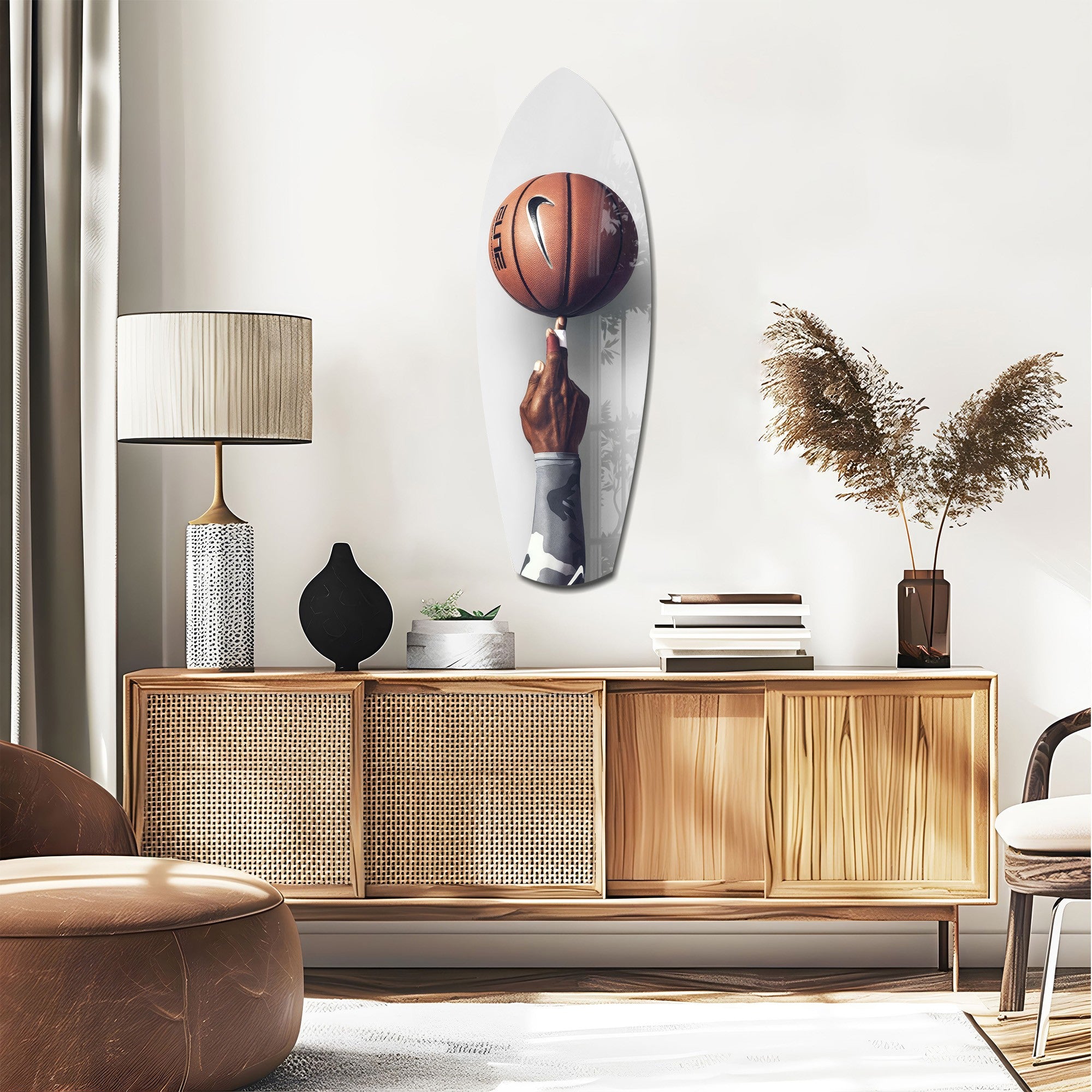 Spinning Basketball Finger Balance Glass Wall Art.