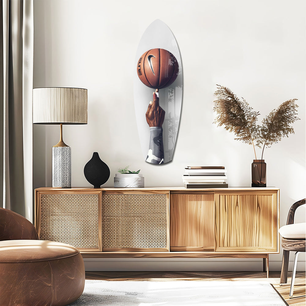 Spinning Basketball Finger Balance Glass Wall Art.