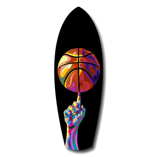Pop Art Basketball Spin Colorful Glass Wall Art.