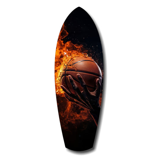 Flaming Basketball Hand Fire Glass Wall Art.