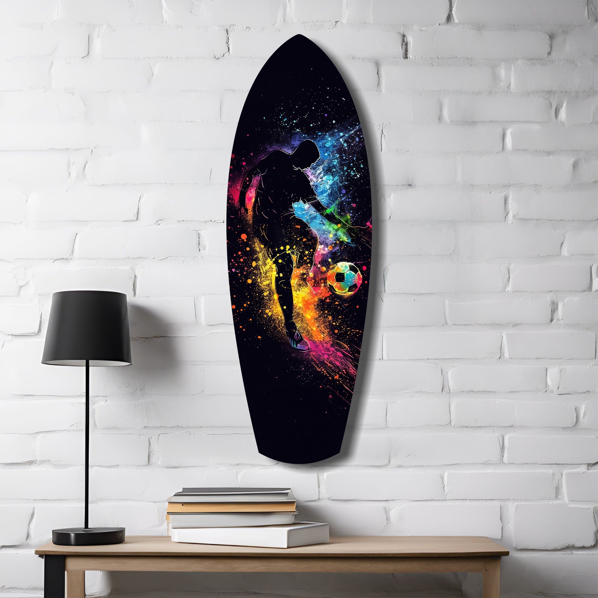 Soccer Player Kick Color Splash Glass Wall Art.