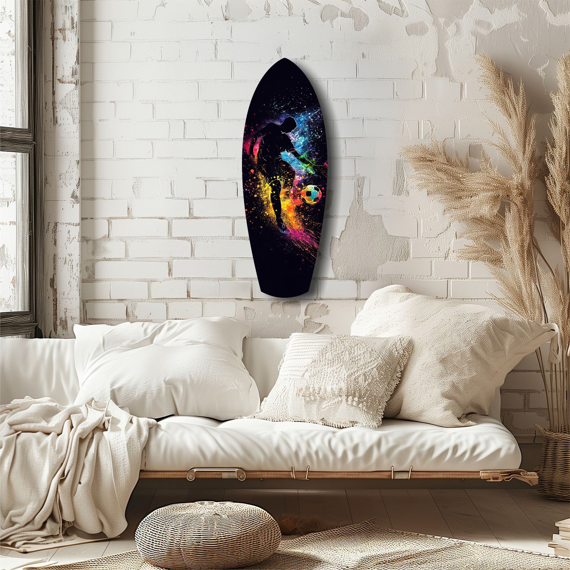 Soccer Player Kick Color Splash Glass Wall Art.