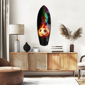 Flaming Soccer Ball Rainbow Smoke Glass Wall Art.