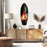 Flaming Soccer Ball Rainbow Smoke Glass Wall Art.
