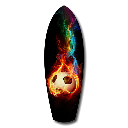 Flaming Soccer Ball Rainbow Smoke Glass Wall Art.