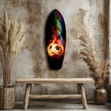 Flaming Soccer Ball Rainbow Smoke Glass Wall Art.
