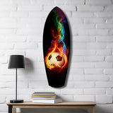 Flaming Soccer Ball Rainbow Smoke Glass Wall Art.