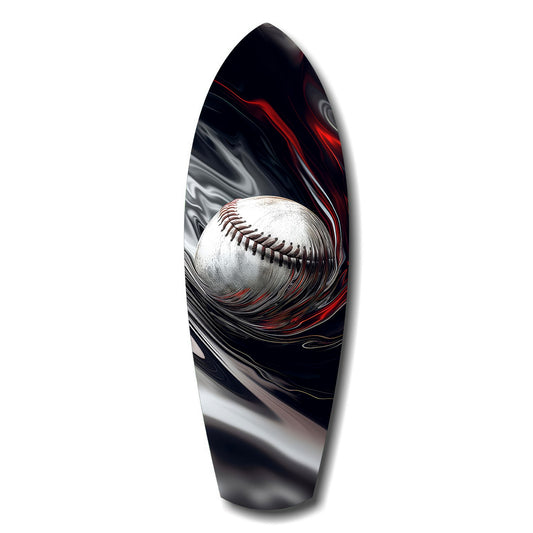 Baseball Liquid Swirl Black Red Glass Wall Art.
