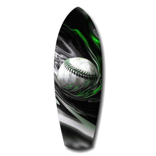 Baseball Liquid Swirl Black Green Glass Wall Art.