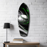 Baseball Liquid Swirl Black Green Glass Wall Art.