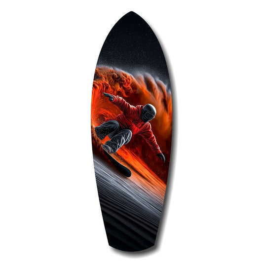 Snowboarder Fire Trail Adrenaline Glass Wall Art.