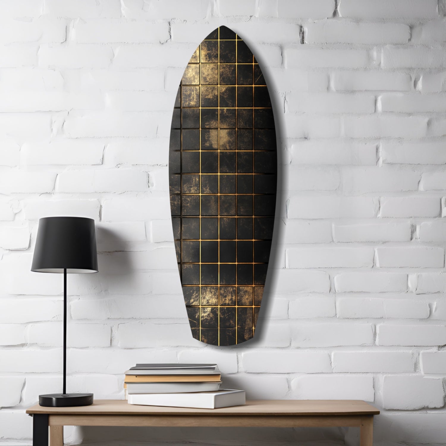 Golden Surf Reflection Glass Wall Art.