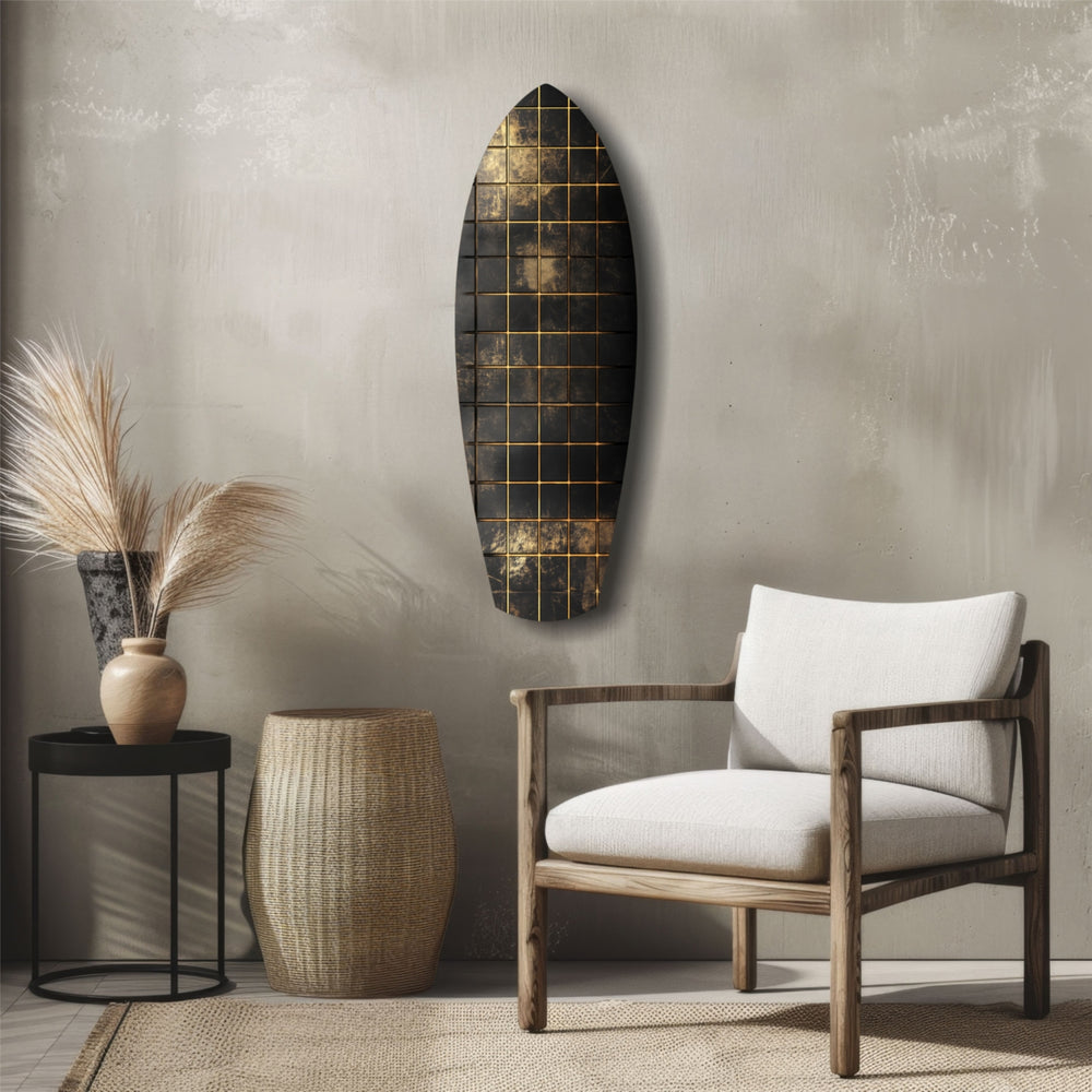 Golden Surf Reflection Glass Wall Art.