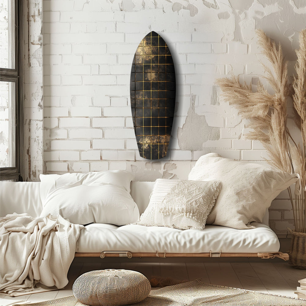 Golden Surf Reflection Glass Wall Art.